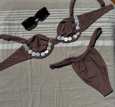 'Mocha Pearl' | Button Bikini Set