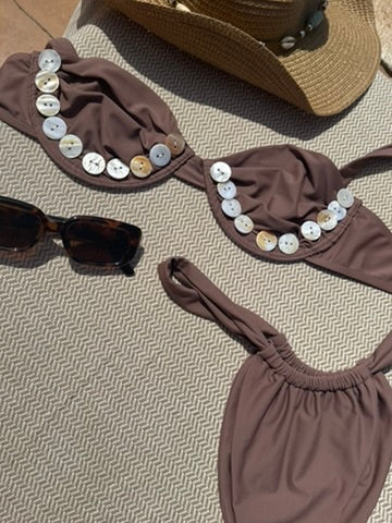 'Mocha Pearl' | Button Bikini Set